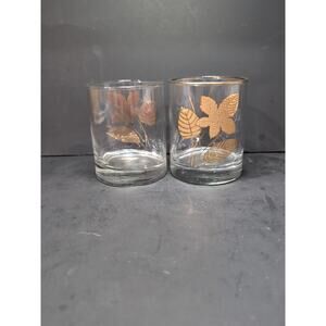 Libbey's Maple Leaf Glasses, Vintage Gold Rim Set, MCM‎ Old Fashioned Barware